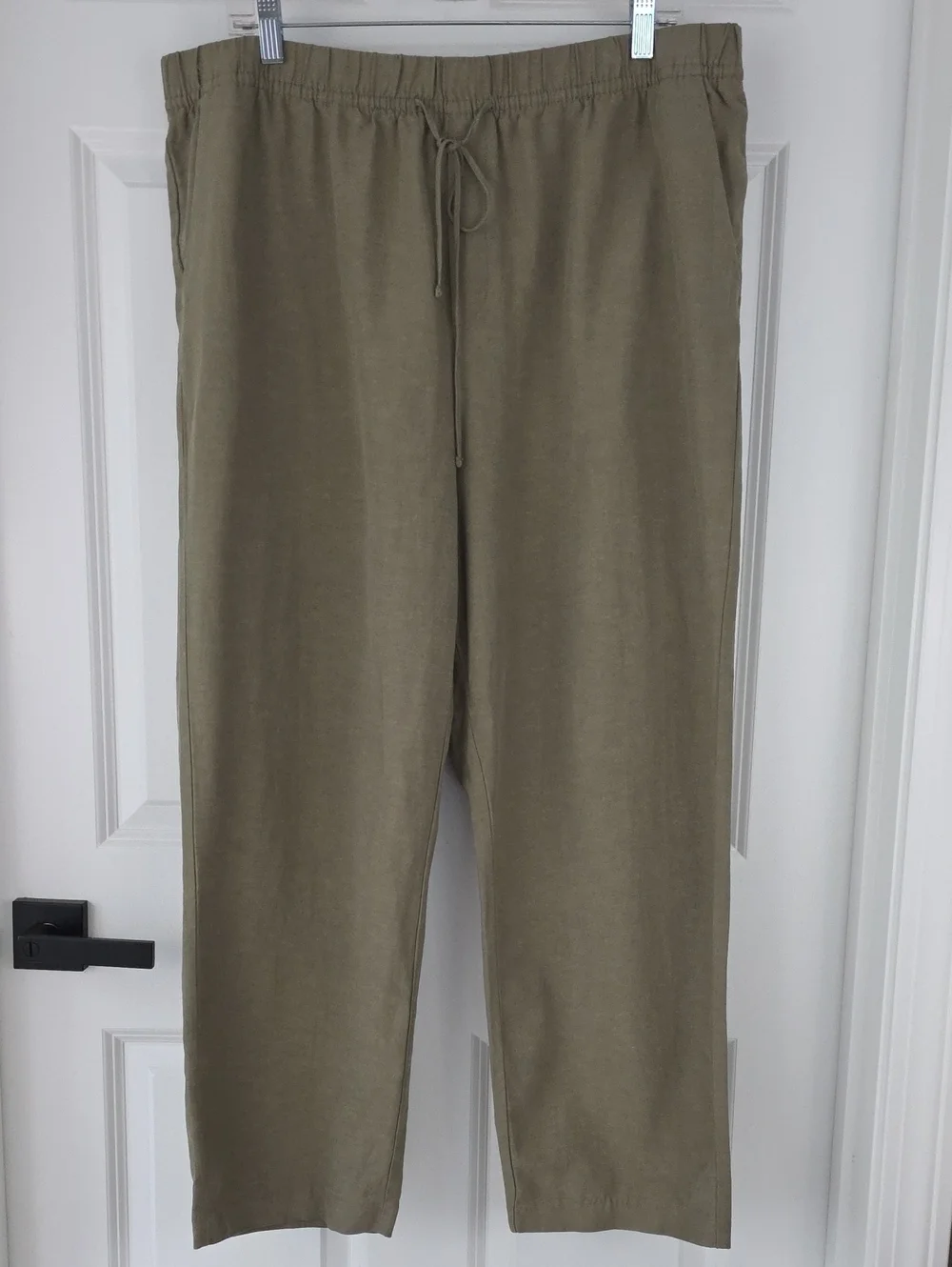 Women's H&M Linen Blend Olive Green Pull On Pants With Pockets Size XL